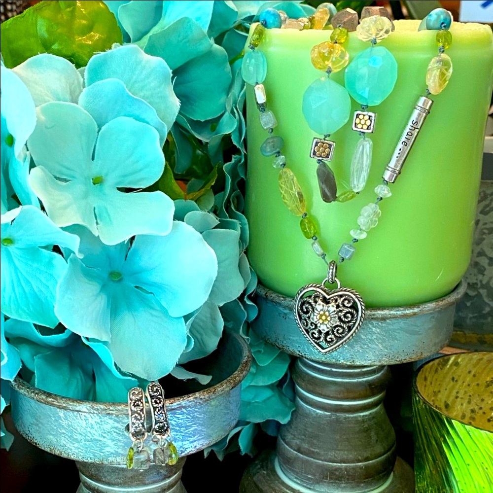 Brighton AMERICAN HERO semiprecious Blue Green Quartz Necklace Bracelet Earrings